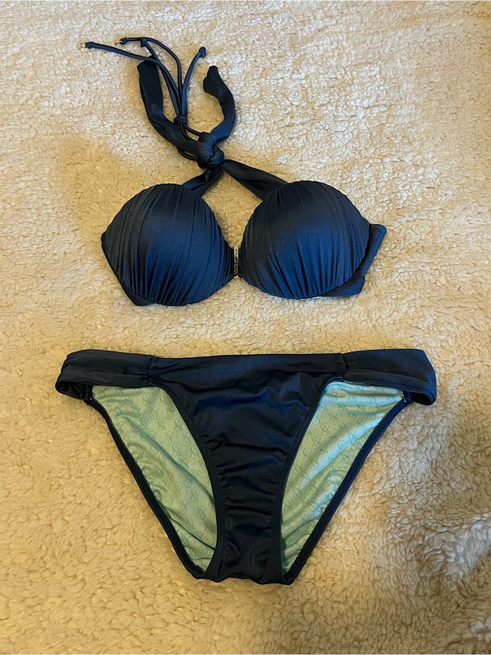 Victoria’s Secret Navy Blue Push-Up Bikini Set Small Removable Straps